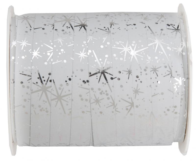 Metalická bílá stuha - Hvězdy, 10 mm x 25 m