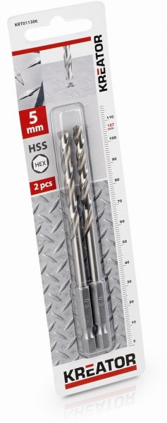 Kreator KRT011306 - 2 ks HSS Vrtáků do kovu HEX 5.0 x 107 mm