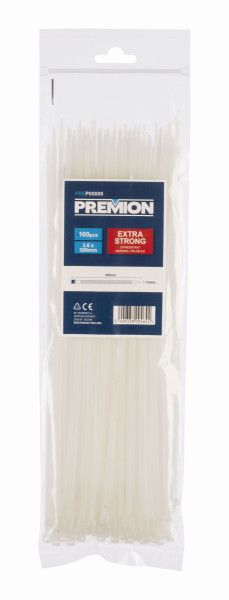 Premion PREP00009 - Stahovací pásky bílé 3,6 x 300mm 100ks