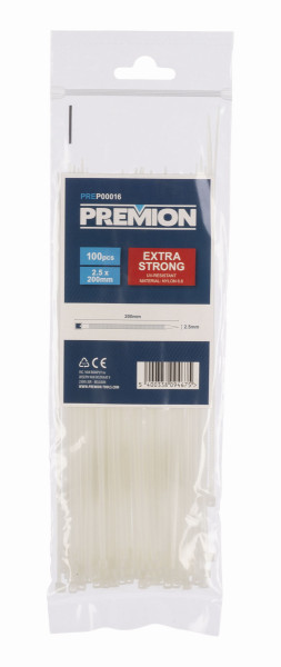 Premion PREP00016 - Stahovací pásky bílé 2,5 x 200mm 100ks