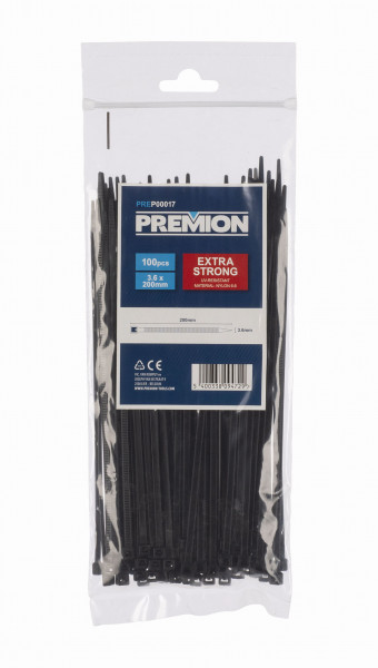 Premion PREP00017 - Stahovací pásky černé 3,6 x 200mm 100ks