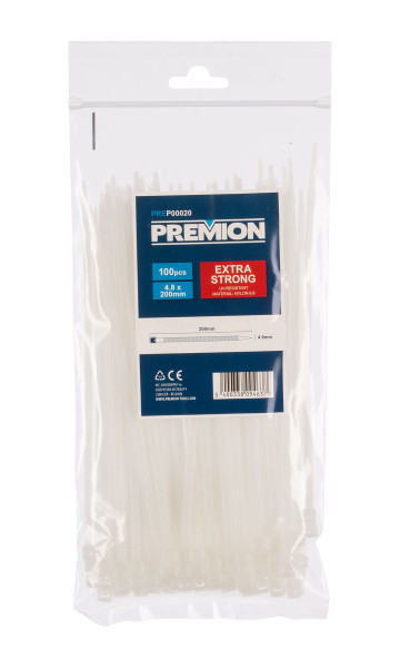 Premion PREP00020 - Stahovací pásky bílé 4,8 x 200mm 100ks
