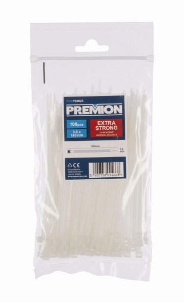 Premion PREP00023 - Stahovací pásky bílé 3,6 x 140mm 100ks