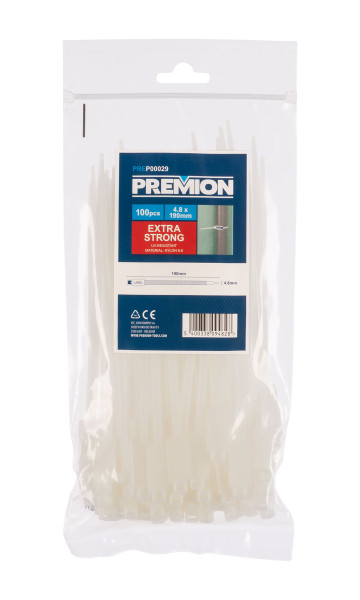 Premion PREP00029 - Stahovací pásky bílé s popisným štítkem 4,8 x 190mm 100ks