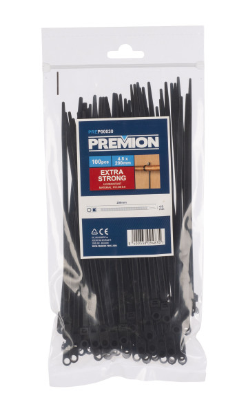 Premion PREP00030 - Stahovací pásky s otvorem černé 4,8 x 200mm 100ks
