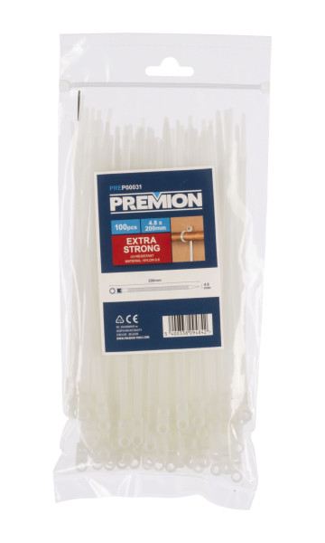 Premion PREP00031 - Stahovací pásky s otvorem bílé 4,8 x 200mm 100ks