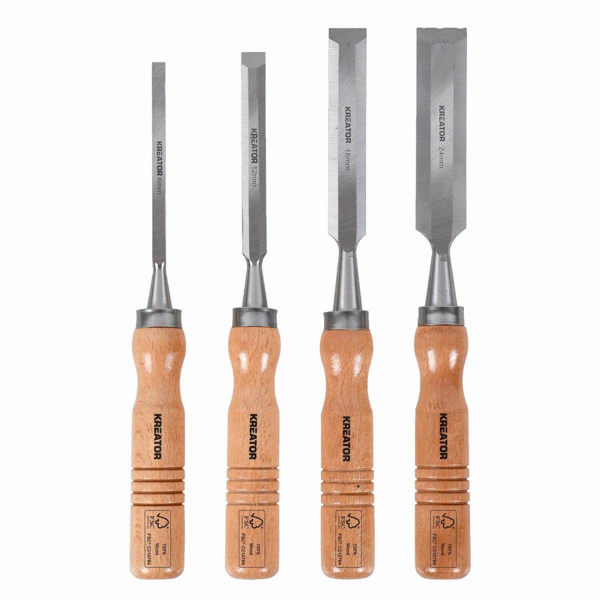 Kreator KRTH23603 - Dláta na dřevo sada 6, 12, 18, 24mm 4ks dřevěná rukojeť