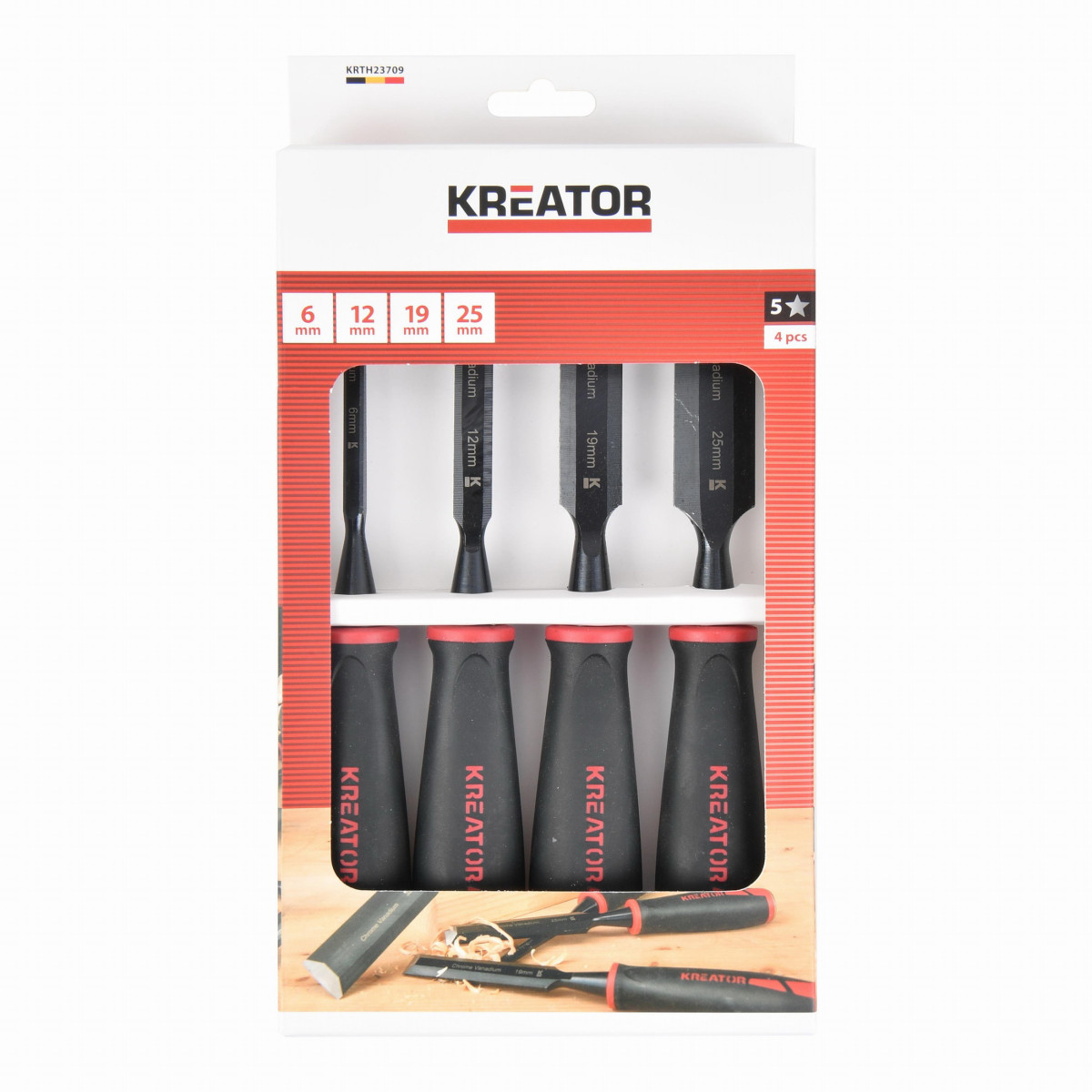 Kreator KRTH23709 - Dláta na dřevo sada 6, 12, 19, 25mm 4ks TPR