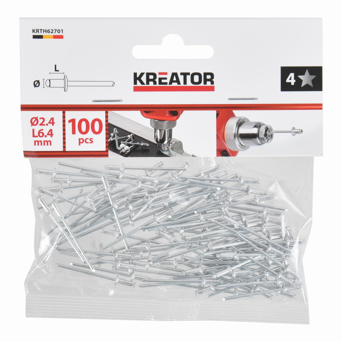 Kreator KRTH62701 - Trhací nýty 2,4x6,4mm 100ks