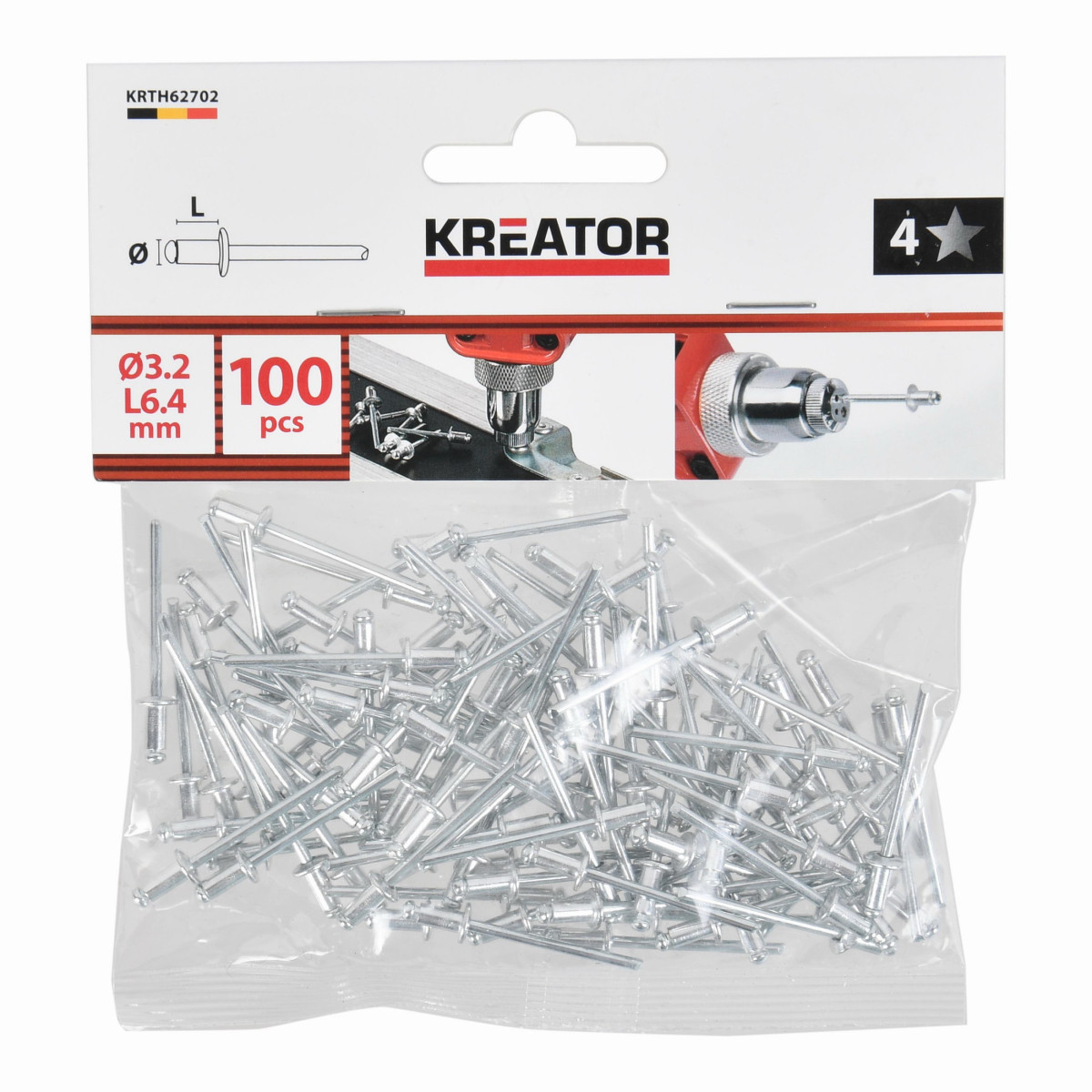 Kreator KRTH62702 - Trhací nýty 3,2x6,4mm 100ks