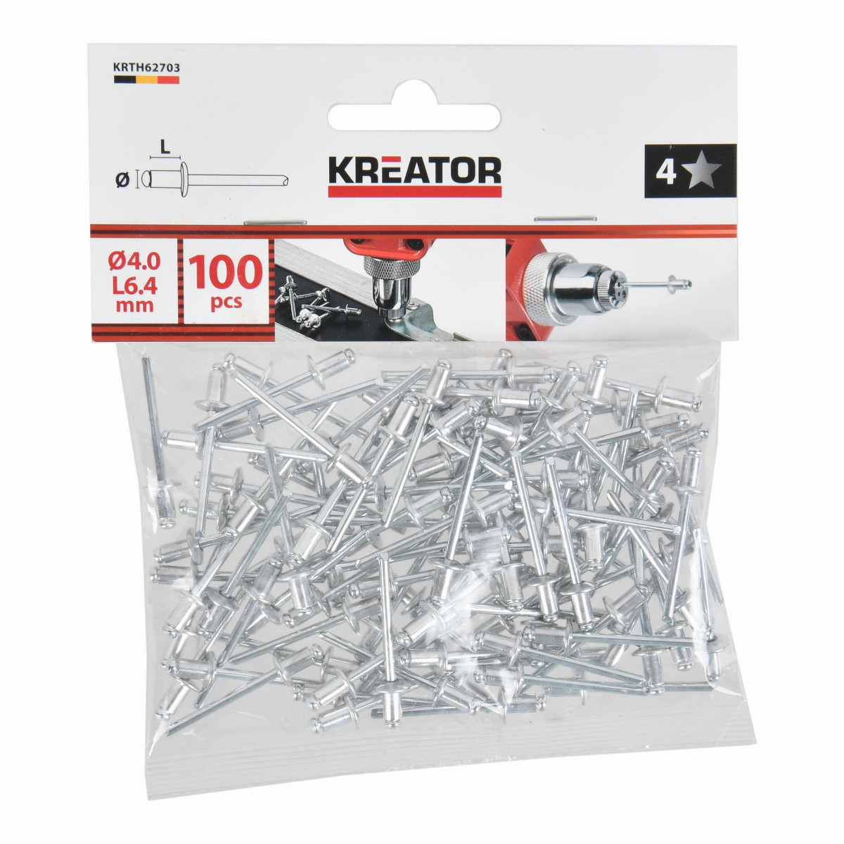 Kreator KRTH62703 - Trhací nýty 4,0x6,4mm 100ks