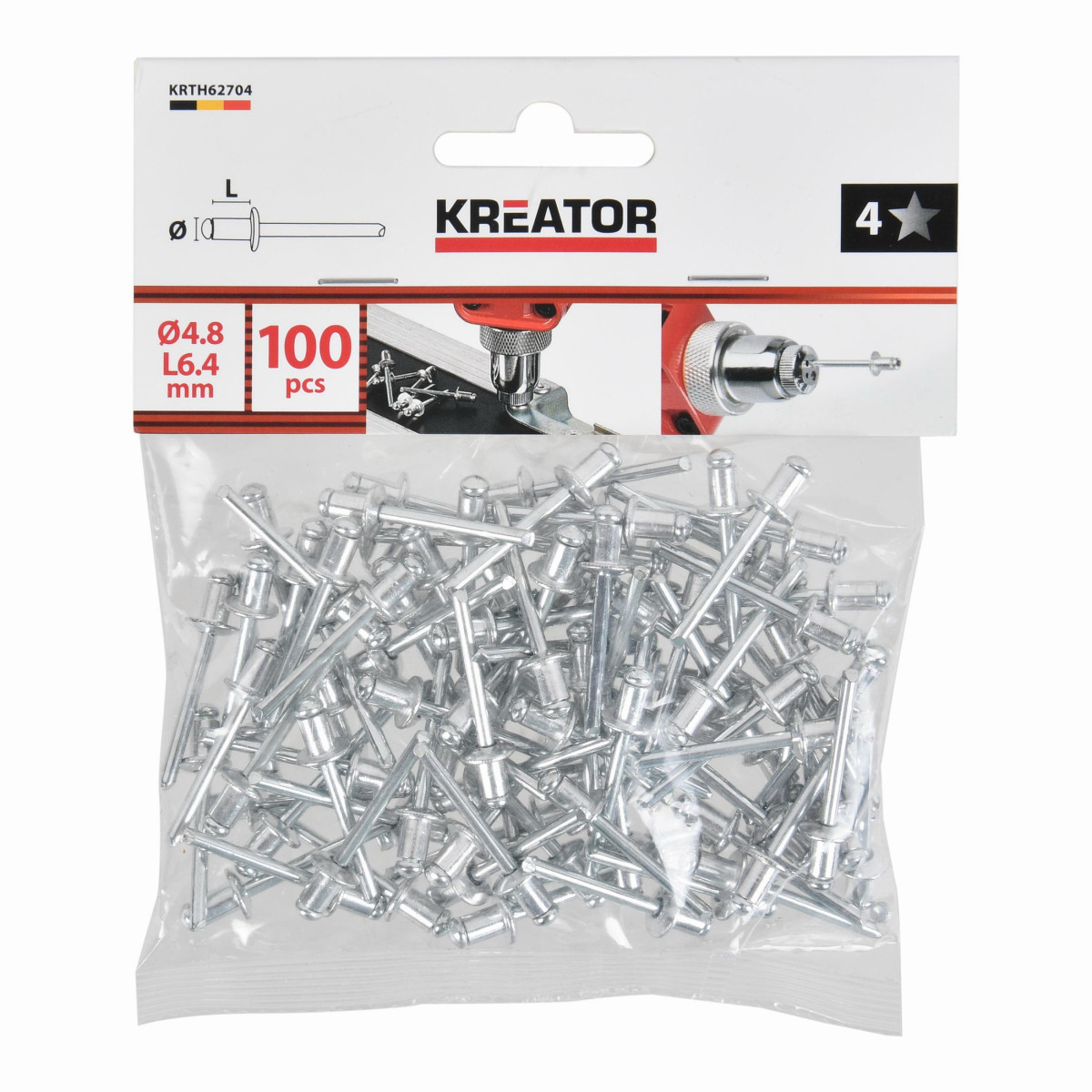 Kreator KRTH62704 - Trhací nýty 4,8x6,4mm 100ks