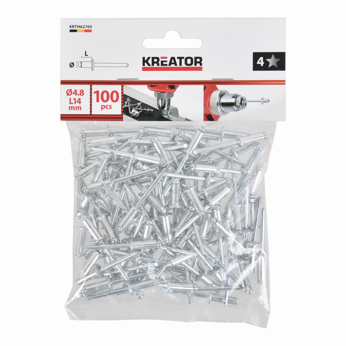 Kreator KRTH62705 - Trhací nýty 4,8x14mm 100ks