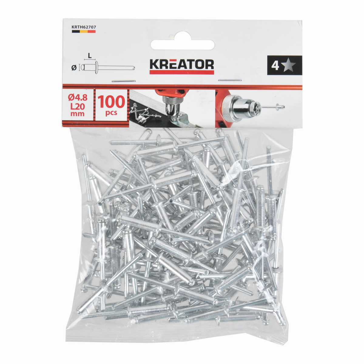 Kreator KRTH62707 - Trhací nýty 4,8x20mm 100ks