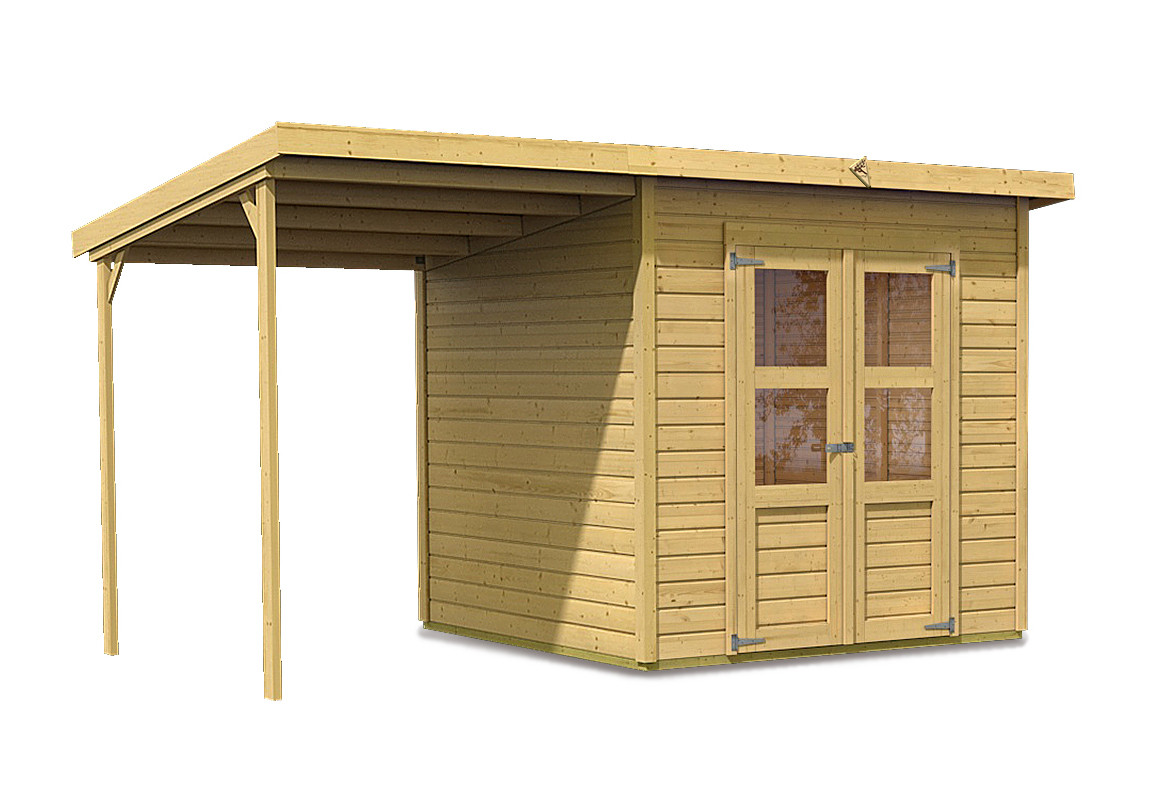 Dřevěný domek KARIBU MERSEBURG 5 + přístavek 166 cm (68767) natur