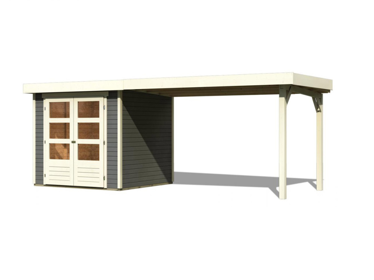 Dřevěný domek KARIBU ASKOLA 2 + přístavek 280 cm (82907) tm. šedý