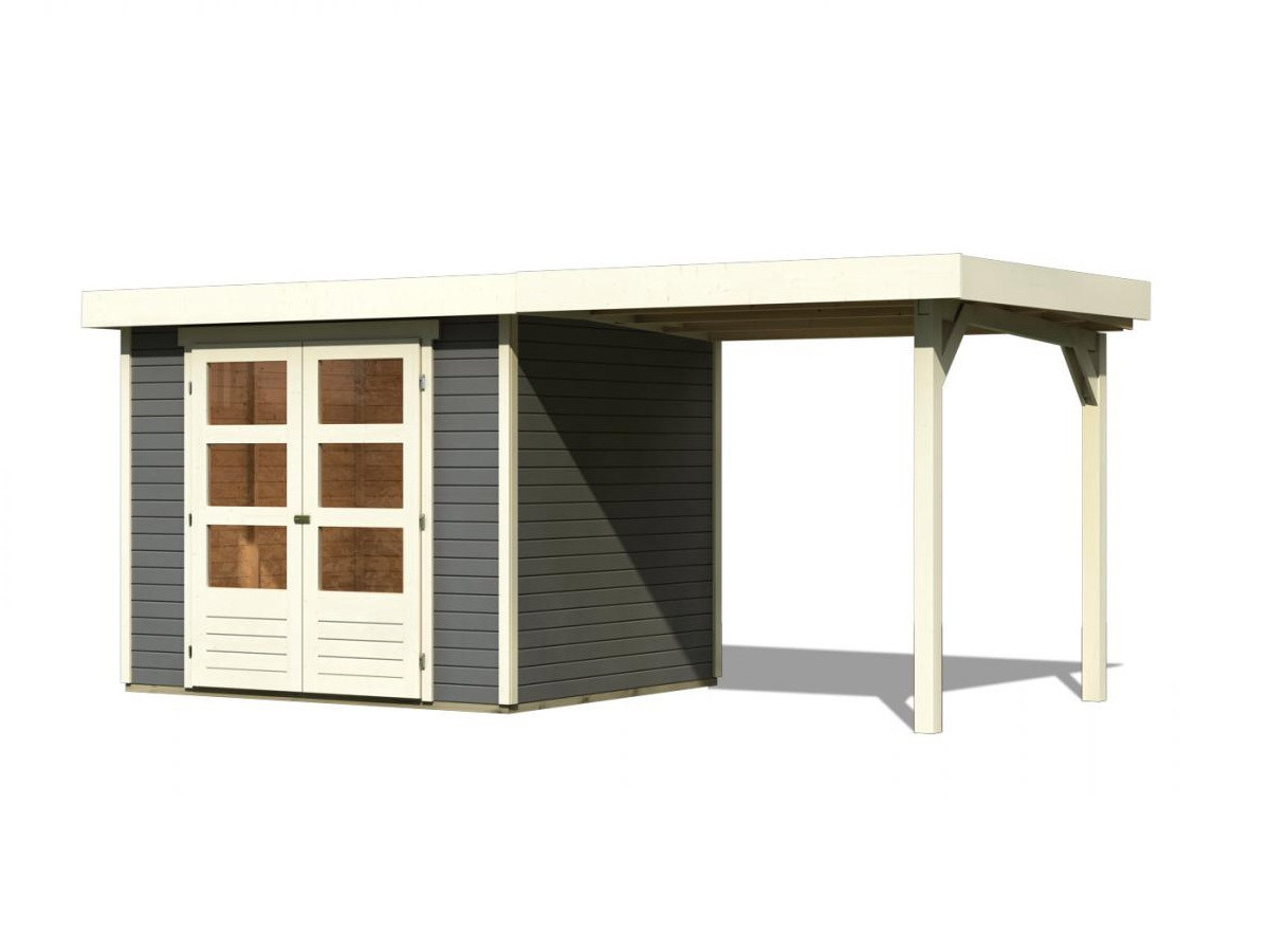 Dřevěný domek KARIBU ASKOLA 4 + přístavek 240 cm (92070) tm. šedý