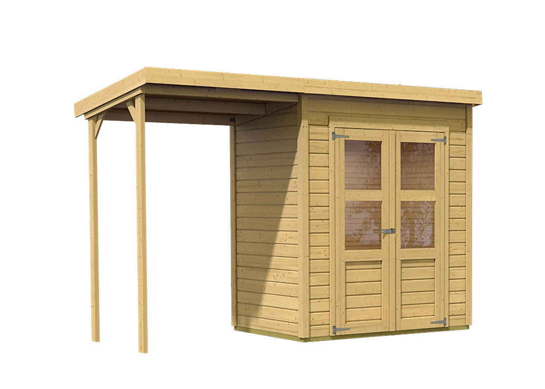 Dřevěný domek KARIBU MERSEBURG 2 + přístavek 144 cm (68762) natur