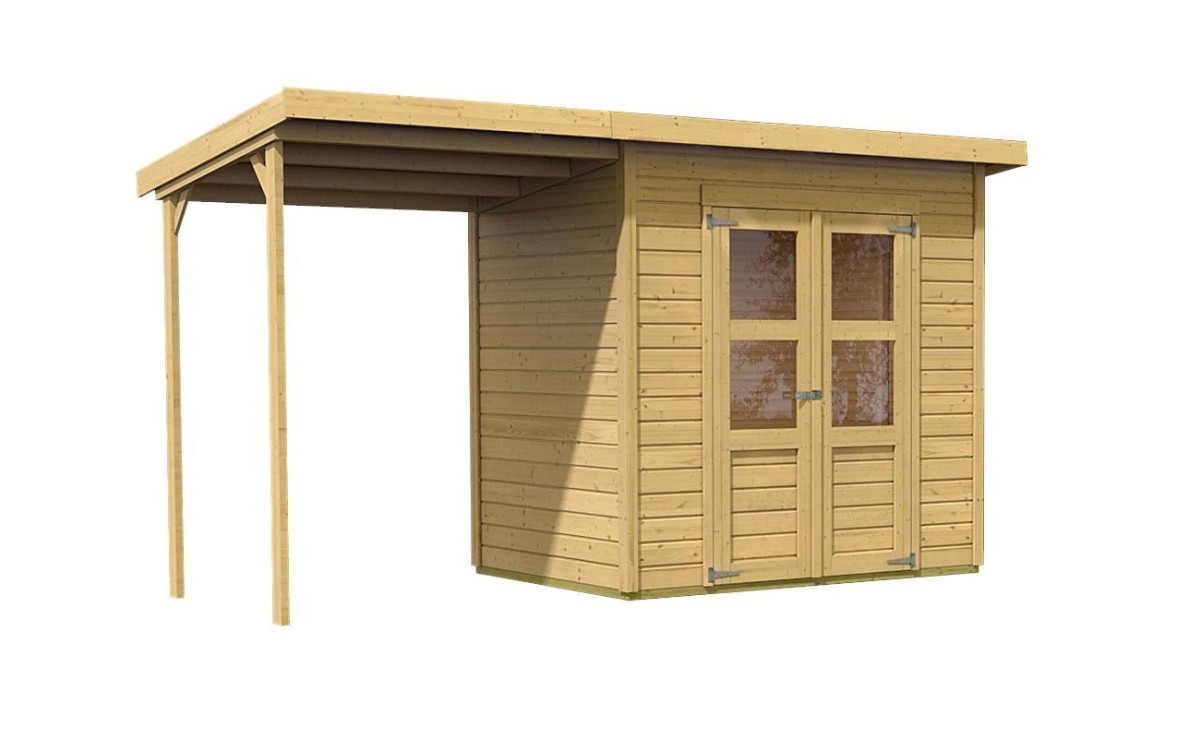 Dřevěný domek KARIBU MERSEBURG 3 + přístavek 166 cm (68763) natur