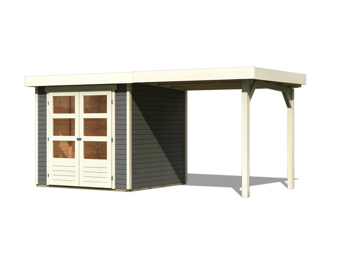 Dřevěný domek KARIBU ASKOLA 2 + přístavek 240 cm (82904) tm. šedý