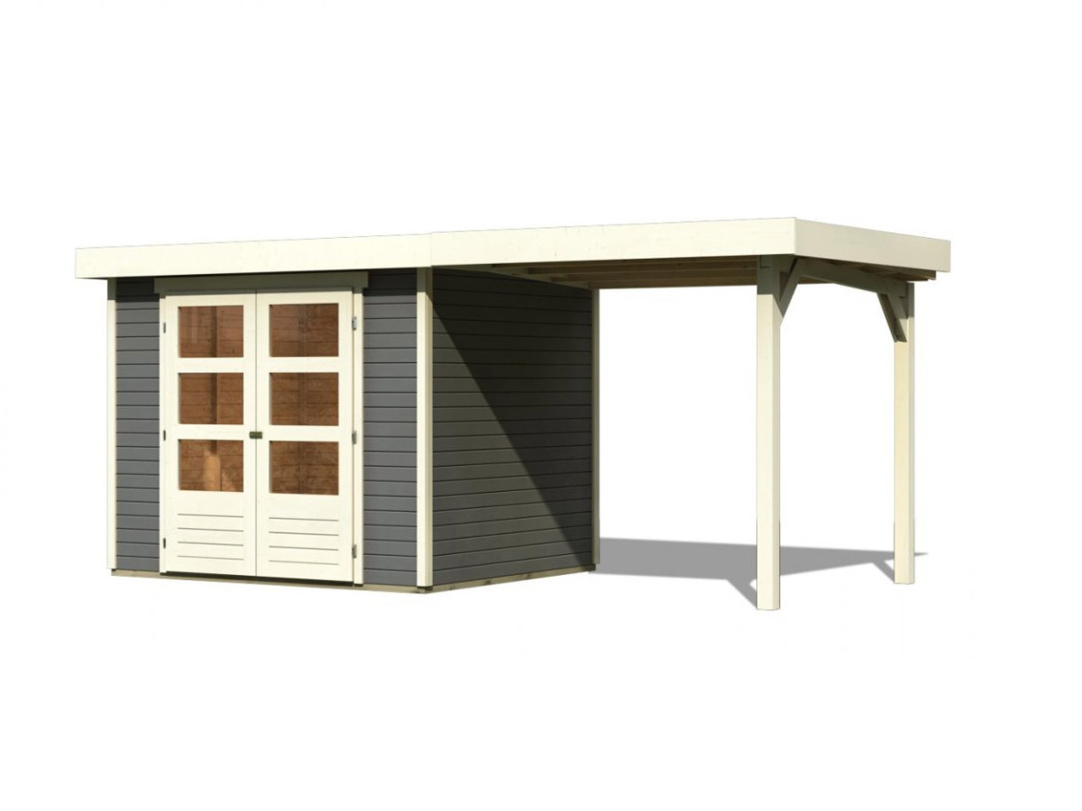 Dřevěný domek KARIBU ASKOLA 3 + přístavek 240 cm (82905) tm. šedý
