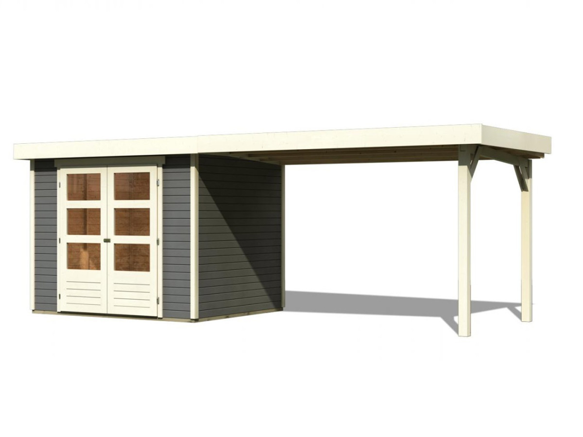 Dřevěný domek KARIBU ASKOLA 4 + přístavek 280 cm (92073) tm. šedý