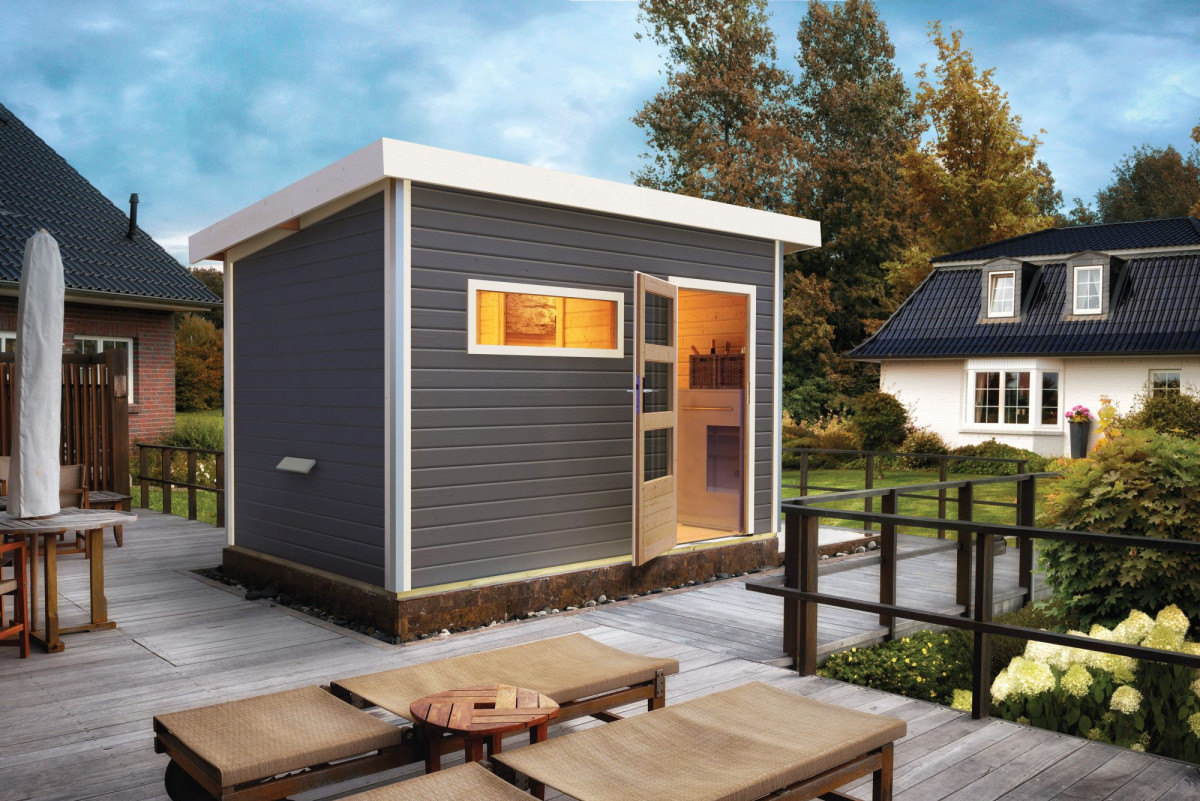 Finská sauna KARIBU SKROLLAN 2 (86292) tm. šedá s předsíní