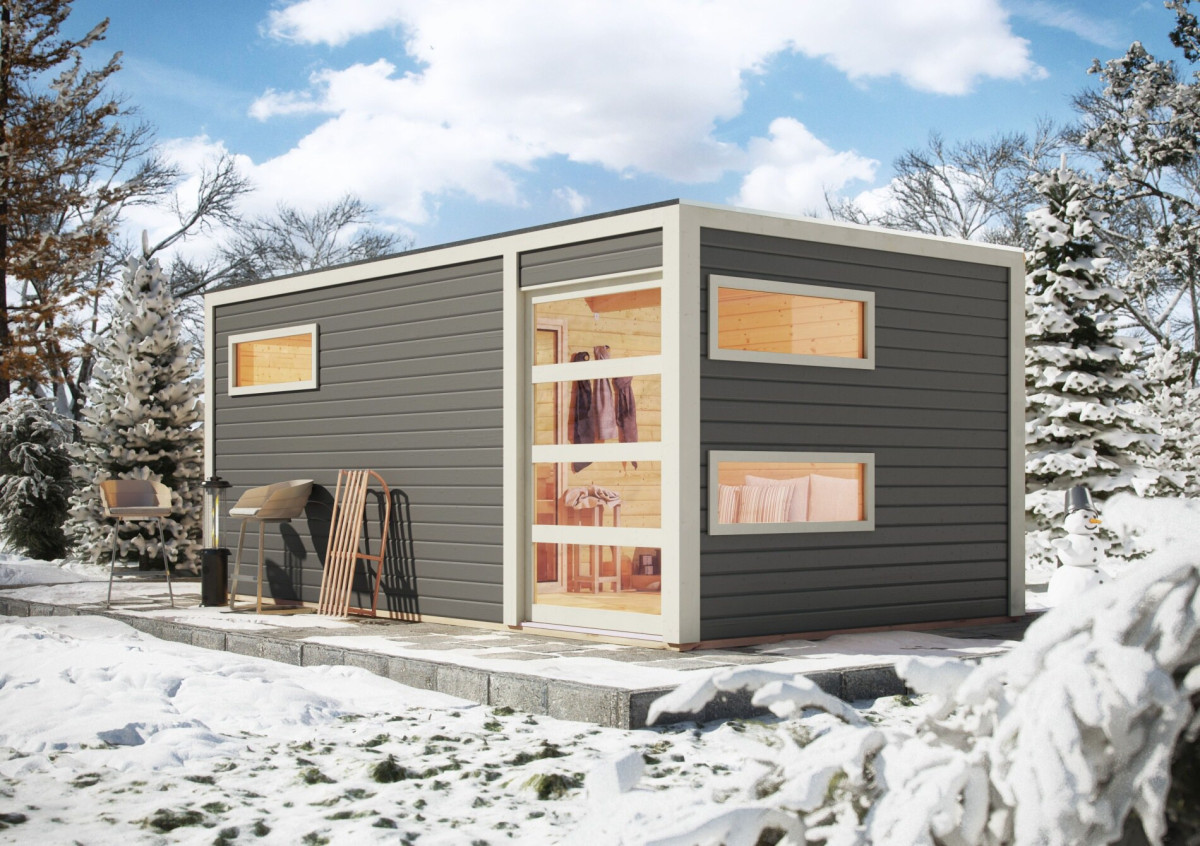 Finská sauna KARIBU HYGGE (86313) tm. šedá s předsíní