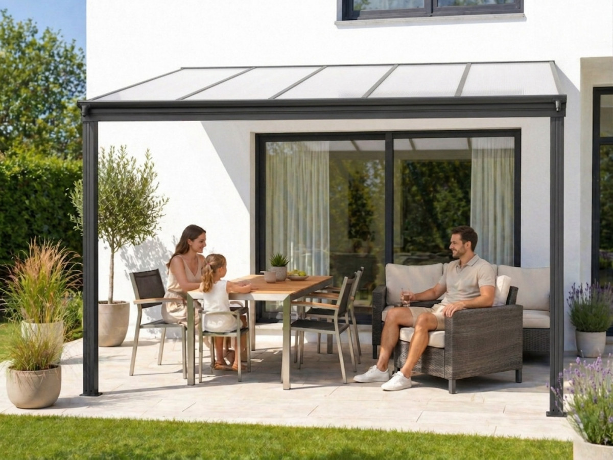 LanitPlast hliníková pergola LANITPLAST WALL 33 antracit + opál PC