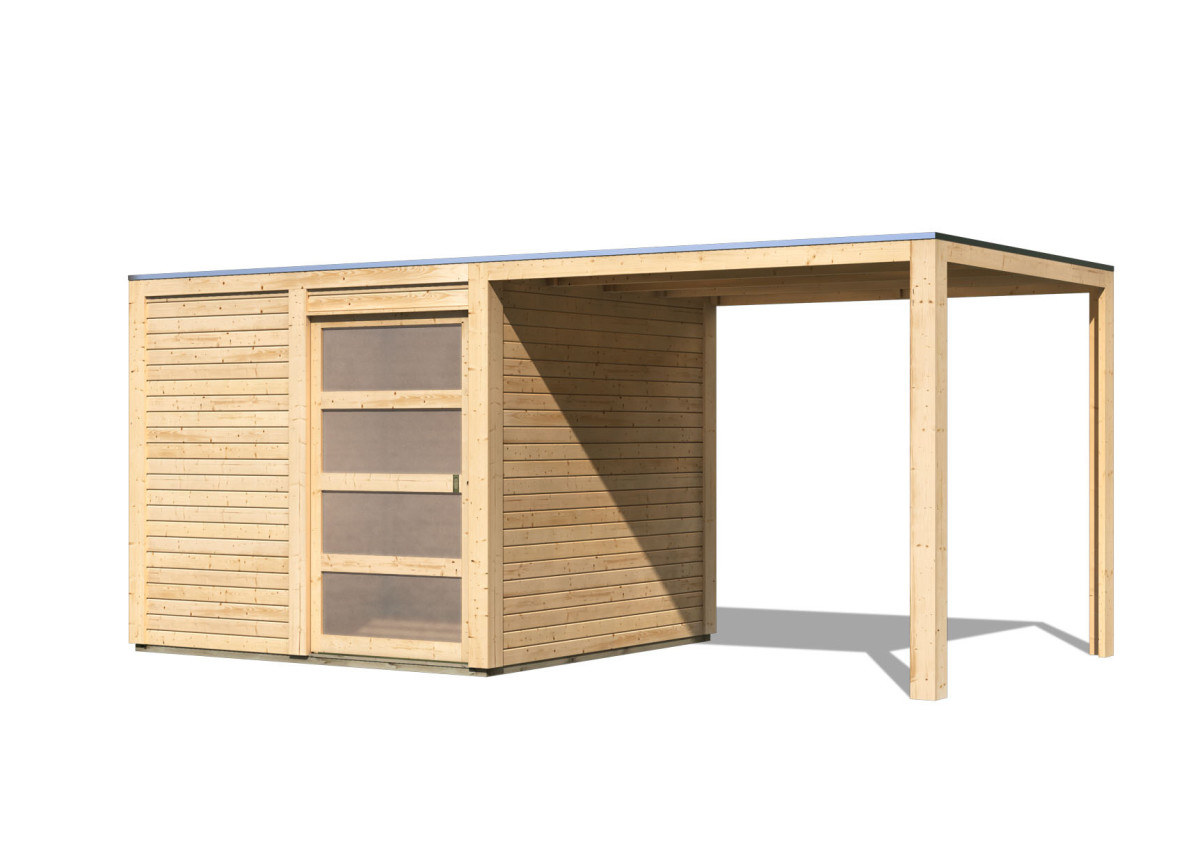 Dřevěný domek KARIBU QUBIC 1 + přístavek (79847) natur