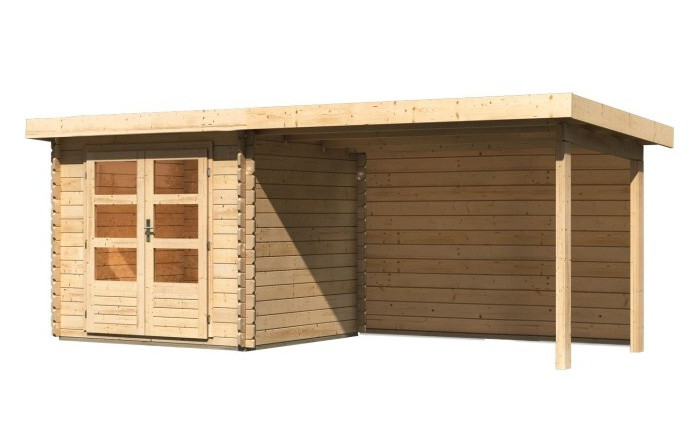 Dřevěný domek KARIBU BASTRUP 2 + přístavek 300 cm včetně zadní stěny (9301) natur LG2818