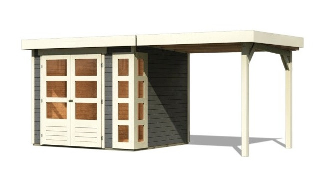 Dřevěný domek KARIBU KERKO 3 + přístavek 240 cm (82933) šedý LG2953