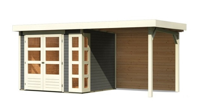 Dřevěný domek KARIBU KERKO 3 + přístavek 240 cm včetně zadní stěny (9186) šedý LG2955