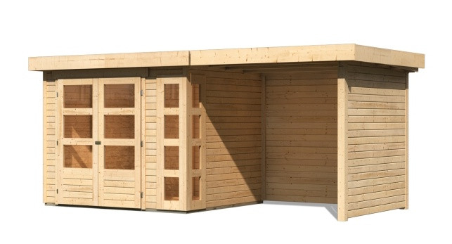 Dřevěný domek KARIBU KERKO 3 + přístavek 240 cm včetně zadní a boční stěny (82934) natur LG2956