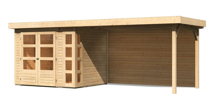 Dřevěný domek KARIBU KERKO 3 + přístavek 280 cm včetně zadní stěny (9187) natur LG2960