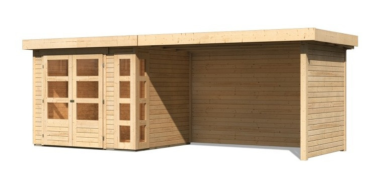 Dřevěný domek KARIBU KERKO 3 + přístavek 280 cm včetně zadní a boční stěny (82938) natur LG2962