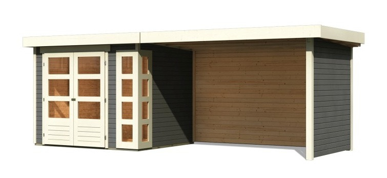 Dřevěný domek KARIBU KERKO 3 + přístavek 280 cm včetně zadní a boční stěny (82939) šedý LG2963