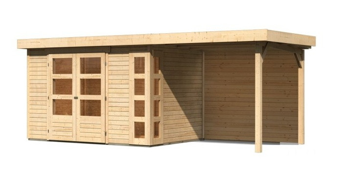 Dřevěný domek KARIBU KERKO 4 + přístavek 240 cm včetně zadní stěny (9189) natur LG2970