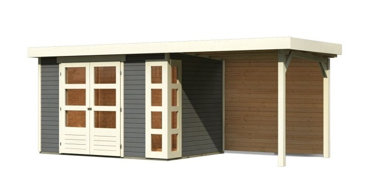 Dřevěný domek KARIBU KERKO 4 + přístavek 240 cm včetně zadní stěny (9190) šedý LG2972