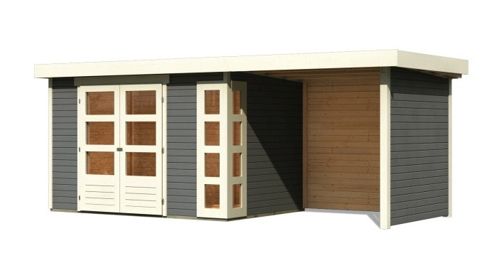 Dřevěný domek KARIBU KERKO 4 + přístavek 240 cm včetně zadní a boční stěny (82943) šedý LG2974