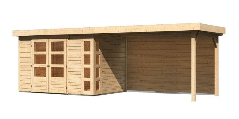 Dřevěný domek KARIBU KERKO 4 + přístavek 280 cm včetně zadní stěny (9191) natur LG2977