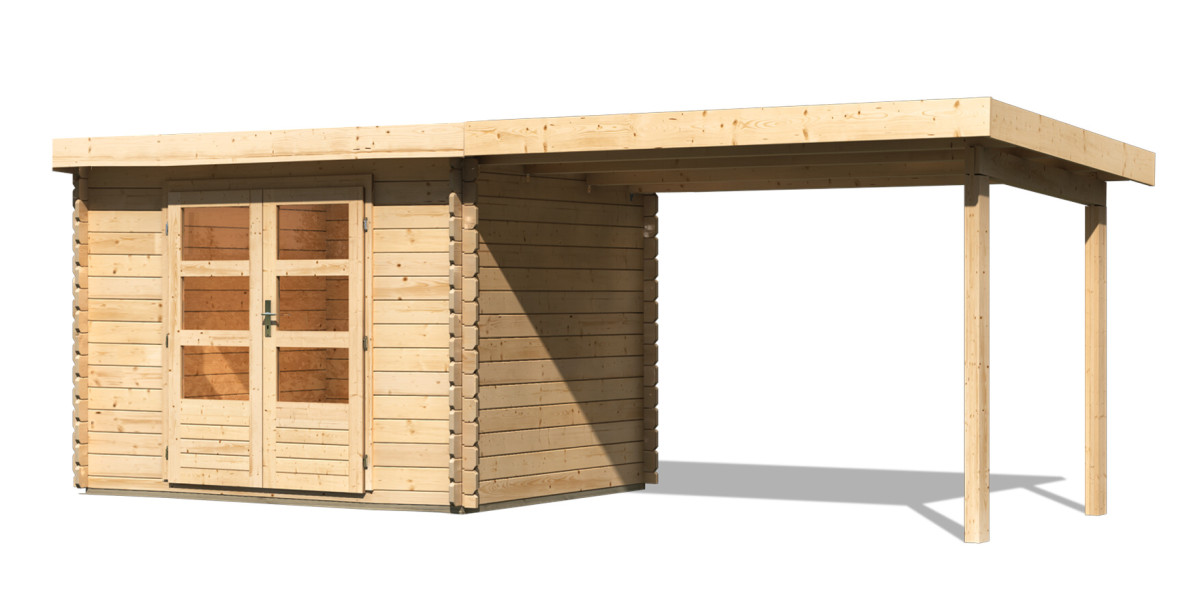 Dřevěný domek KARIBU BASTRUP 3 + přístavek 300 cm (91532) natur LG3006