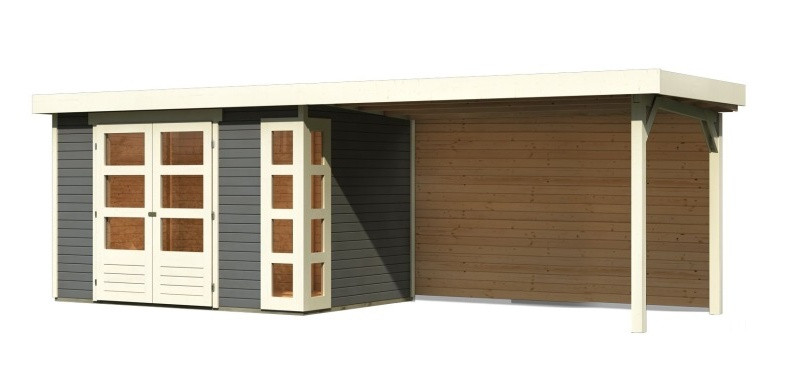 Dřevěný domek KARIBU KERKO 4 + přístavek 280 cm včetně zadní stěny (9192) šedý LG2978