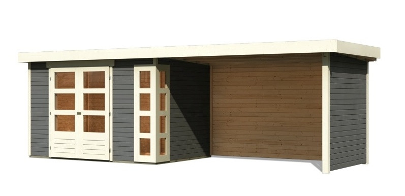 Dřevěný domek KARIBU KERKO 4 + přístavek 280 cm včetně zadní a boční stěny (82947) šedý LG2980