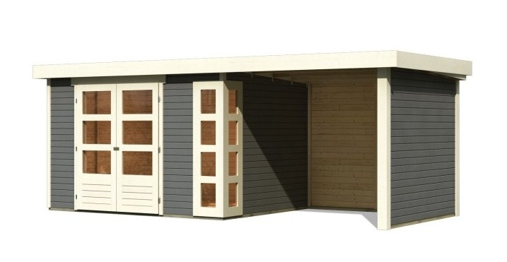 Dřevěný domek KARIBU KERKO 5 + přístavek 240 cm včetně zadní a boční stěny (9198) šedý LG2988