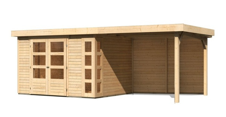 Dřevěný domek KARIBU KERKO 5 + přístavek 280 cm včetně zadní stěny (9206) natur LG2991