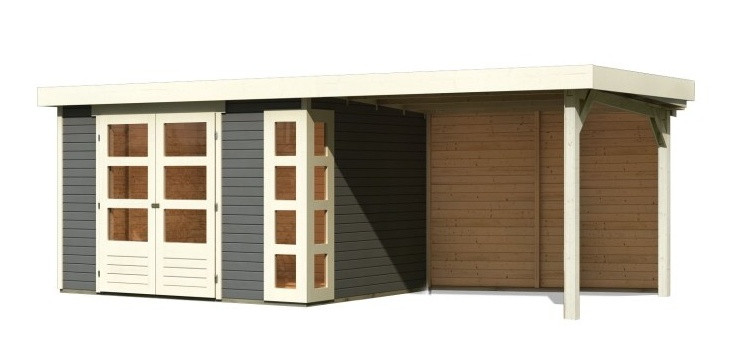 Dřevěný domek KARIBU KERKO 5 + přístavek 280 cm včetně zadní stěny (9207) šedý LG2992