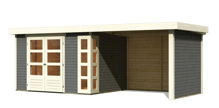 Dřevěný domek KARIBU KERKO 5 + přístavek 280 cm včetně zadní a boční stěny (9209) šedý LG2994