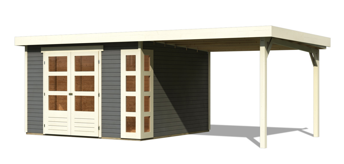 Dřevěný domek KARIBU KERKO 6 + přístavek 240 cm (38732) šedý LG2998