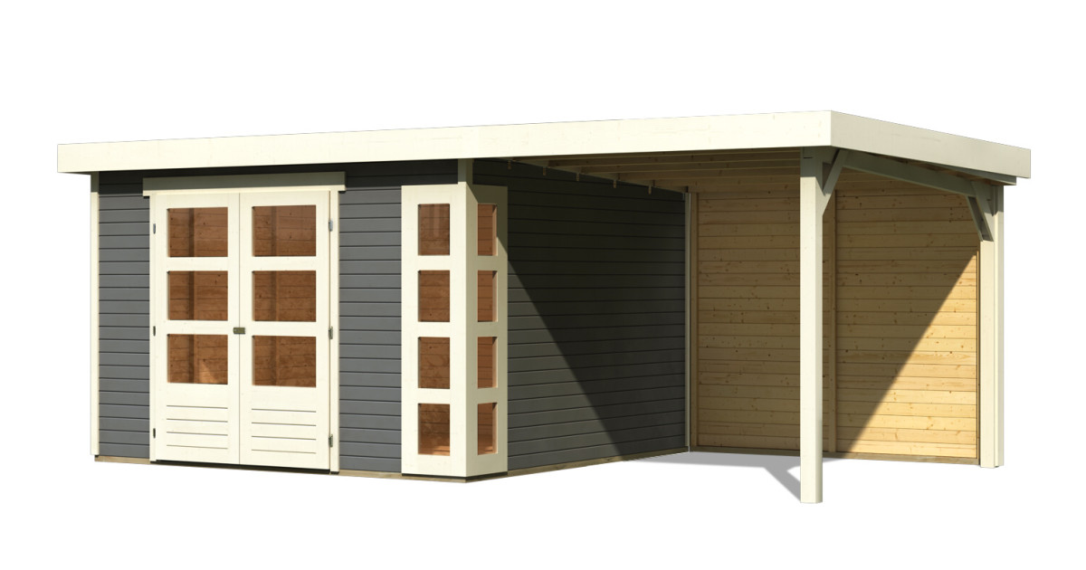 Dřevěný domek KARIBU KERKO 6 + přístavek 240 cm včetně zadní stěny (38734) šedý LG3000